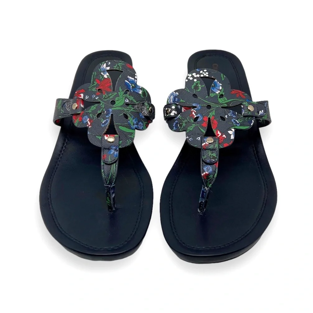 Charter Club Penelopee Wedge Slide Sandals Navy Floral Size 10